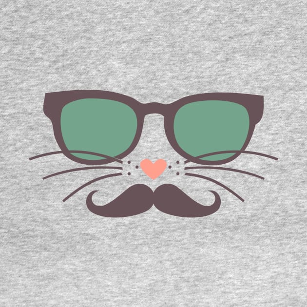 Hipster Cat Face Green Glasses Mustache by FlashMac